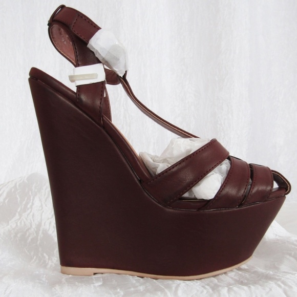 New Cognac Brown Boho Platform Heel Justfab Vitale 7.5 - Picture 5 of 10